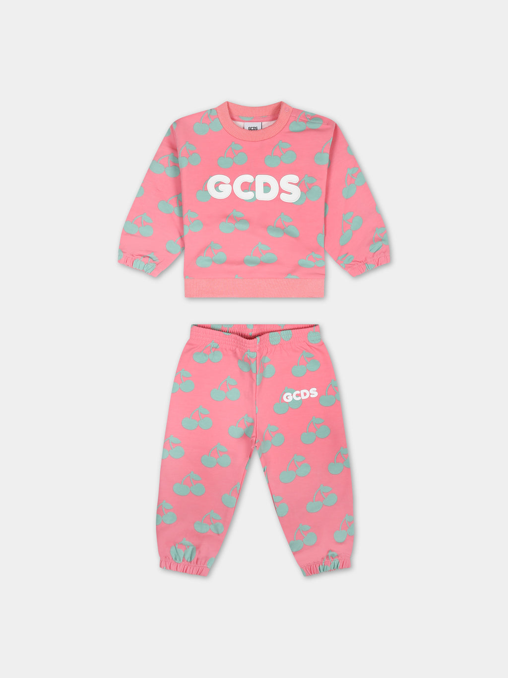 Pink jumpsuit for baby girl with cherries